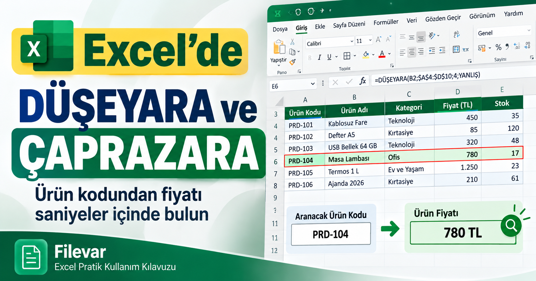 Excel’de DÜŞEYARA ve ÇAPRAZARA Nasıl Kullanılır? Adım Adım Resimli Rehber